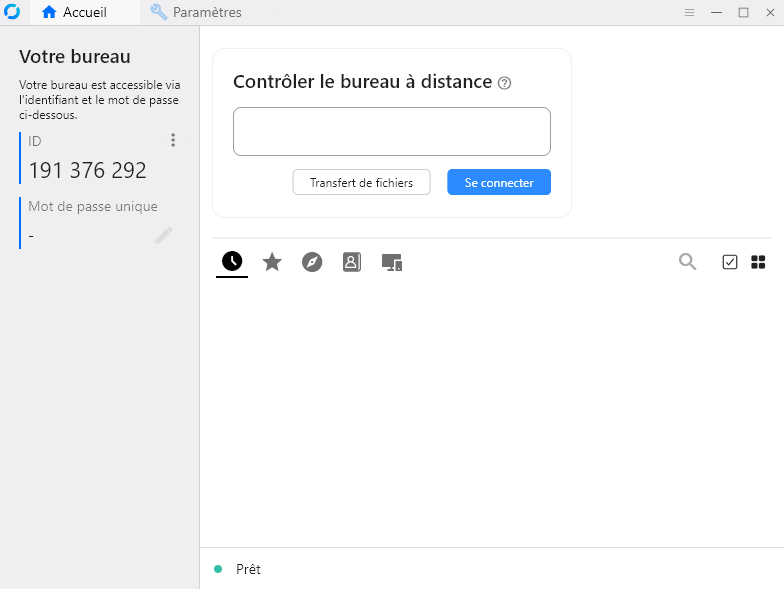 Accueil client RustDesk connecté