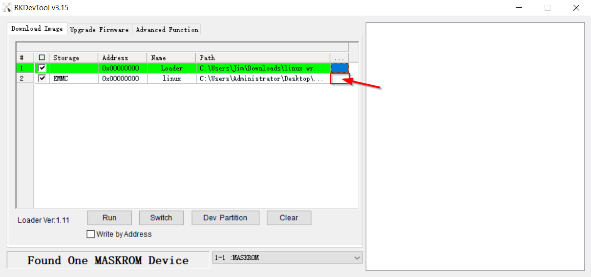 RKDevTool selectionner linux